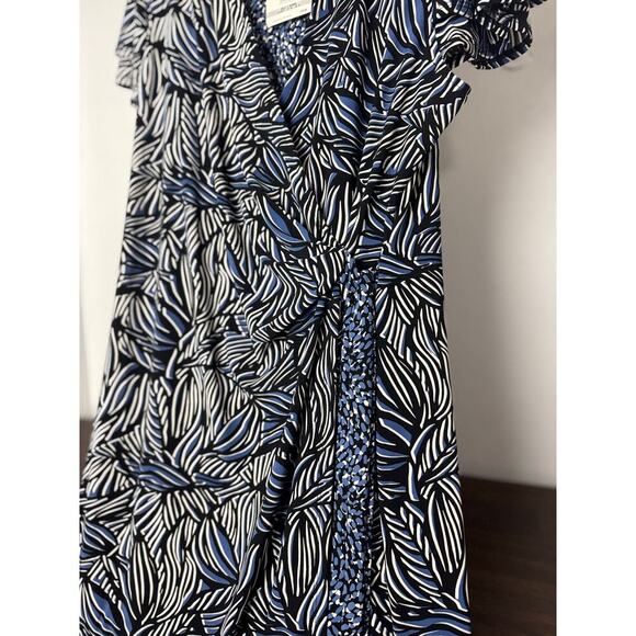 Anne Klein Faux-Wrap Flutter Sleeve Floral Print Dress Multi-Color 1X - Picture 6 of 9